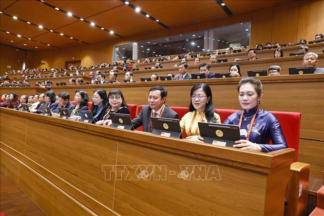 Đoàn đại biểu Đảng bộ tỉnh Quảng Ngãi dự phiên khai mạc Đại hội XIV của Đảng. Ảnh: TTXVN