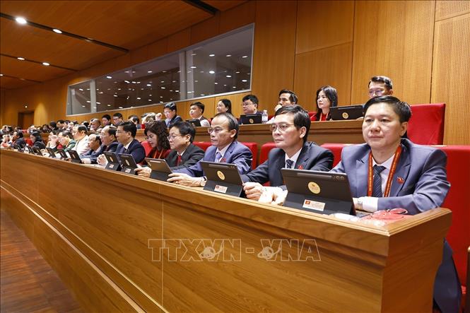 Đoàn đại biểu Đảng bộ tỉnh Quảng Ngãi dự phiên khai mạc Đại hội. Ảnh: TTXVN
 