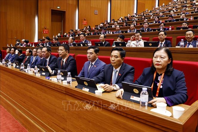 Đoàn đại biểu Đảng bộ tỉnh Thanh Hóa tham dự phiên thảo luận. Ảnh: TTXVN