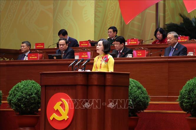 Đồng chí Nguyễn Thị Thanh, Ủy viên Trung ương Đảng, Ủy viên Ban Thường vụ Đảng ủy Quốc hội, Phó Chủ tịch Quốc hội, tham luận về vấn đề “Nâng cao tính Đảng, tính Nhân dân ttrong hoạt động của Quốc hội đáp ứng yêu cầu hoàn thiện thể chế phát triển đất nước trong kỷ nguyên mới”. Ảnh: TTXVN