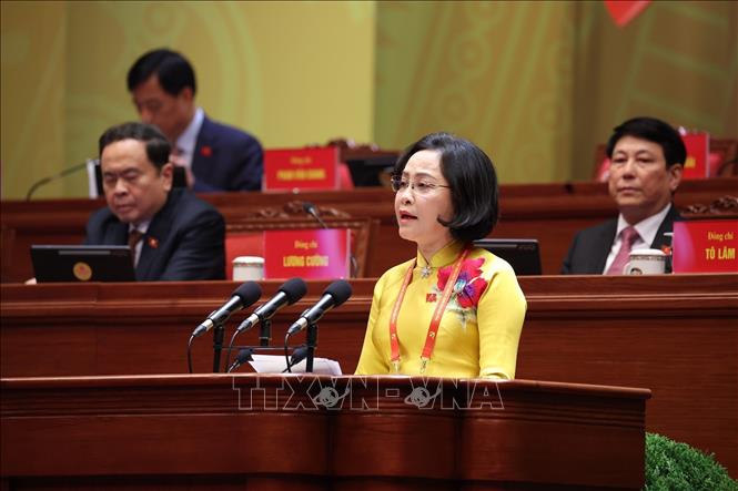 Đồng chí Nguyễn Thị Thanh, Ủy viên Trung ương Đảng, Ủy viên Ban Thường vụ Đảng ủy Quốc hội, Phó Chủ tịch Quốc hội, tham luận về vấn đề “Nâng cao tính Đảng, tính Nhân dân trong hoạt động của Quốc hội đáp ứng yêu cầu hoàn thiện thể chế phát triển đất nước trong kỷ nguyên mới”. Ảnh: TTXVN