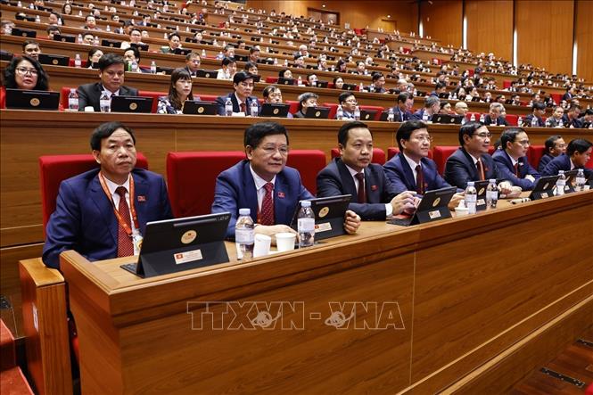 A delegation from Dien Bien Provincial Party Committee attends the plenary discussion on Congress documents. VNA Photo 