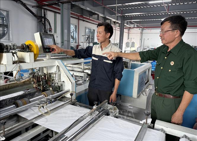 Sản xuất bao bì tại Công ty Cổ phần Trịnh Nghiên (xã Quỹ Nhất, tỉnh Ninh Bình). Ảnh: Nguyễn Lành - TTXVN