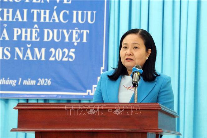 Phó Giám đốc Sở Nông nghiệp và Môi trường Cần Thơ Quách Thị Thanh Bình phát biểu tại Hội nghị. Ảnh: Trung Kiên - TTXVN