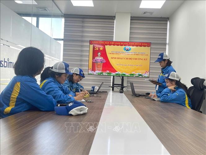 Chi bộ Công ty TNHH điện tử Sumida Việt Nam, Đảng ủy KCN Nhật Bản – Hải Phòng tổ chức sinh hoạt định kỳ. Ảnh Tiến Vĩnh – TTXVN
