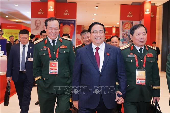 Thủ tướng Phạm Minh Chính đến dự ngày làm việc chính thức thứ ba Đại hội XIV của Đảng, sáng 22/1. Ảnh: TTXVN