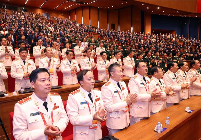 Đoàn đại biểu Đảng bộ Công an Trung ương dự Đại hội, chiều 22/1. Ảnh: TTXVN