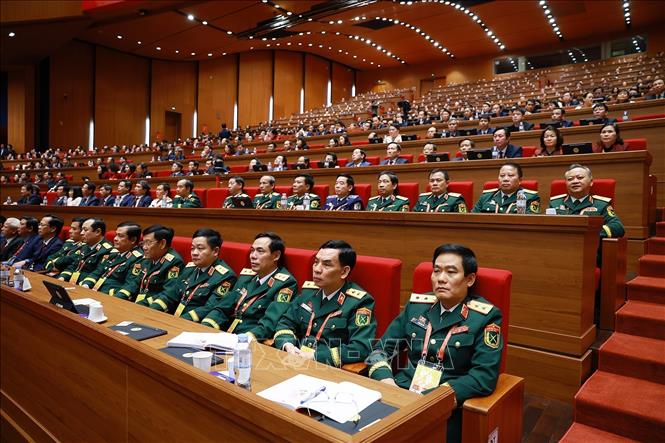 Đoàn đại biểu Đảng bộ Quân đội dự Đại hội, chiều 22/1. Ảnh: TTXVN
