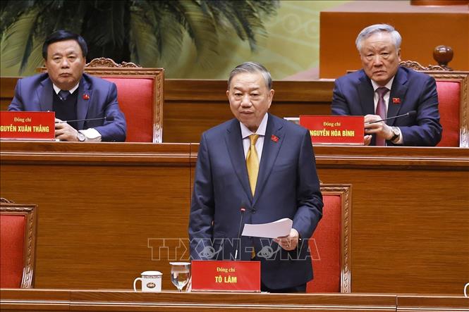 Tổng Bí thư Tô Lâm, Chủ tịch Đoàn Chủ tịch điều hành phiên họp. Ảnh: TTXVN