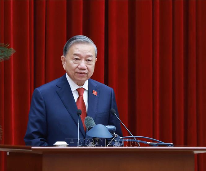 Đồng chí Tô Lâm, Tổng Bí thư Ban Chấp hành Trung ương Đảng khoá XIV phát biểu tại Hội nghị lần thứ nhất. Ảnh: TTXVN