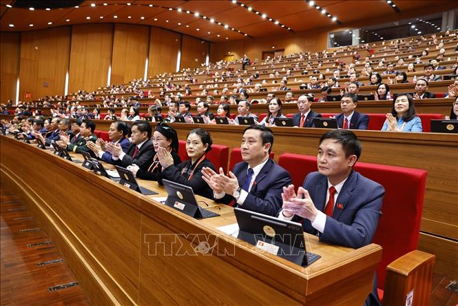 Các đại biểu tham dự phiên bế mạc Đại hội XIV của Đảng. Ảnh: TTXVN