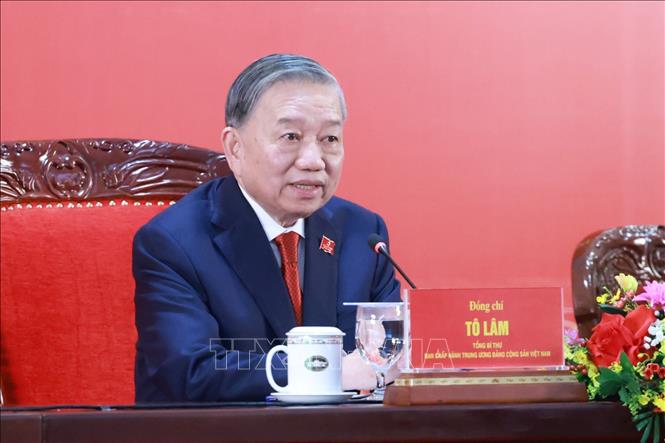 Tổng Bí thư Tô Lâm chủ trì buổi họp báo. Ảnh: TTXVN