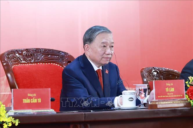 Tổng Bí thư Tô Lâm chủ trì buổi họp báo. Ảnh: TTXVN