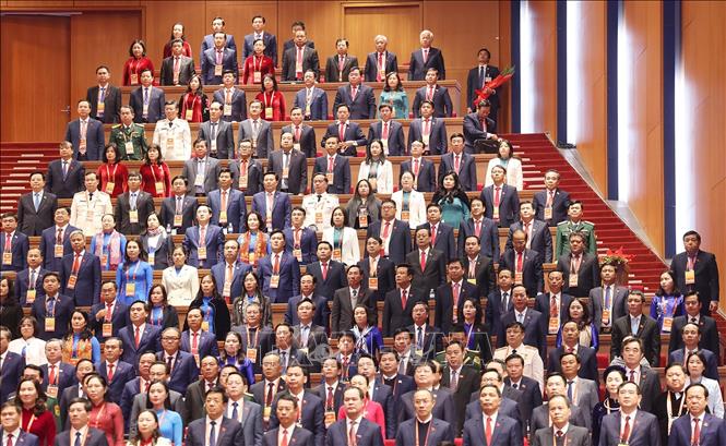 Các đại biểu thực hiện nghi lễ bế mạc Đại hội. Ảnh: TTXVN