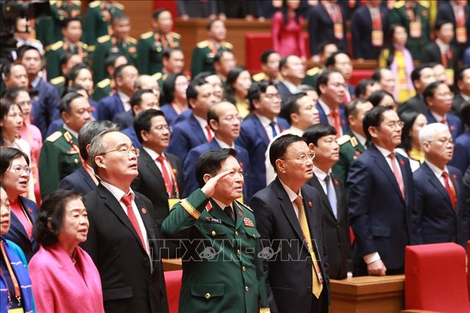 Các đại biểu thực hiện nghi lễ bế mạc Đại hội. Ảnh: TTXVN
