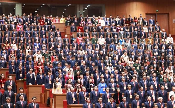 Các đại biểu thực hiện nghi lễ bế mạc Đại hội. Ảnh: TTXVN