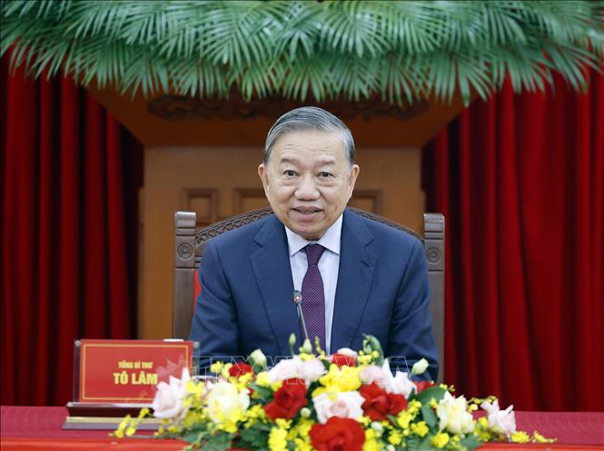 Tổng Bí thư Tô Lâm tại cuộc điện đàm với Tổng thống Liên bang Nga Vladimir Putin. Ảnh: Thống Nhất – TTXVN