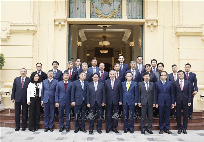 Tổng Bí thư Tô Lâm, Thủ tướng Phạm Minh Chính và các đại biểu. Ảnh: Thống Nhất – TTXVN