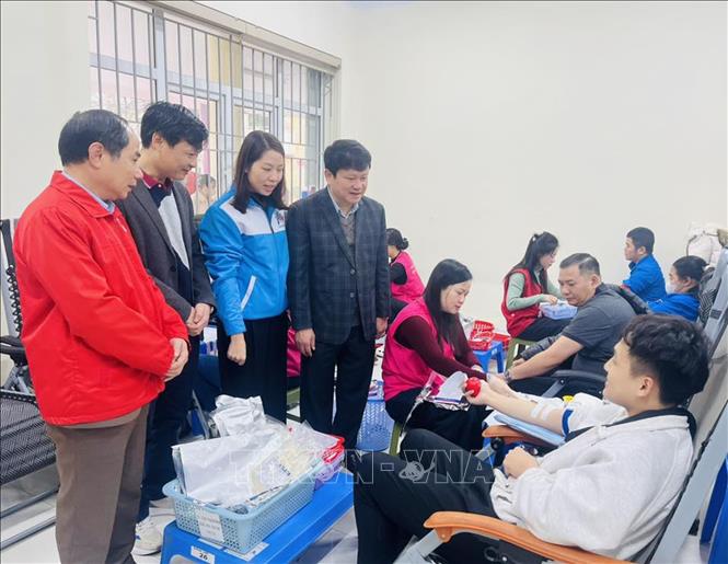 Nhiều đoàn viên thanh niên tham gia hiến máu cứu người. Ảnh: Nguyễn Nam-TTXVN