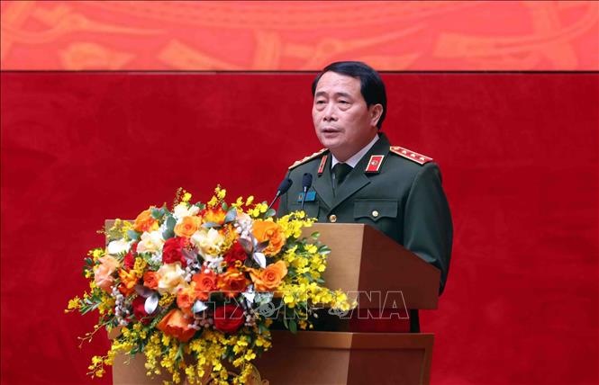 Thượng tướng Lê Quốc Hùng, Ủy viên Trung ương Đảng, Thứ trưởng Bộ Công an phát biểu. Ảnh: Phạm Kiên - TTXVN