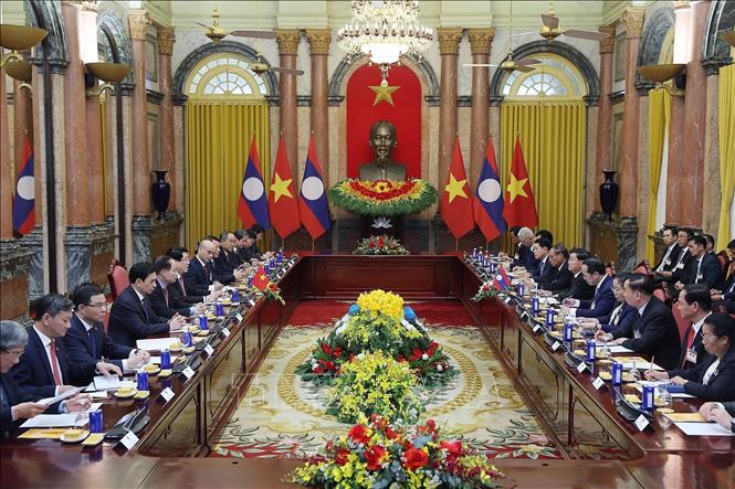 Chủ tịch nước Lương Cường hội đàm với Tổng Bí thư, Chủ tịch nước Lào Thongloun Sisoulith thăm cấp Nhà nước tới Việt Nam. Ảnh: Lâm Khánh – TTXVN