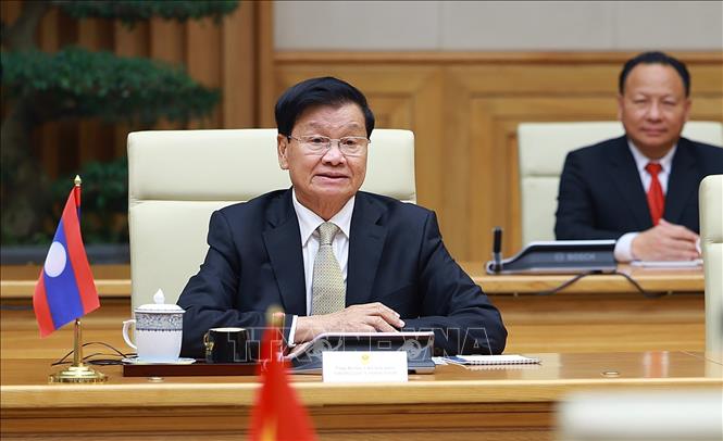 Tổng Bí thư, Chủ tịch nước Lào Thongloun Sisoulith phát biểu. Ảnh: Dương Giang– TTXVN
