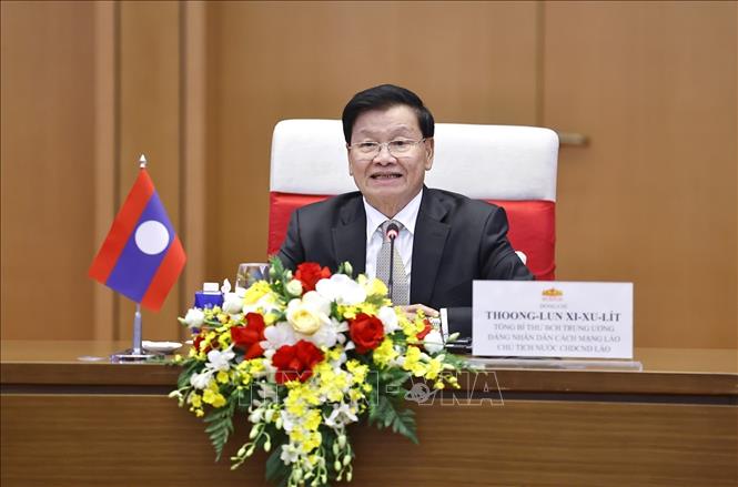Tổng Bí thư, Chủ tịch nước Lào Thongloun Sisoulith phát biểu. Ảnh: Doãn Tấn – TTXVN