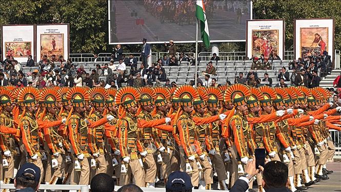 Quân đội Ấn Độ tại lễ diễu hành. Ảnh: Ngọc Thúy - p/v TTXVN tại Ấn Độ