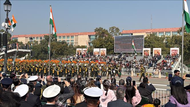 Đội hình quân nhạc tại lễ diễu hành. Ảnh: Ngọc Thúy - p/v TTXVN tại Ấn Độ