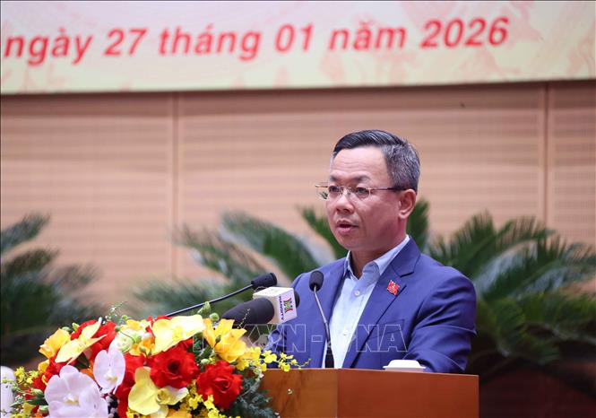 Chánh Văn phòng Đoàn đại biểu Quốc hội và HĐND thành phố Hà Nội Trần Thanh Hà phát biểu. Ảnh: Văn Điệp – TTXVN