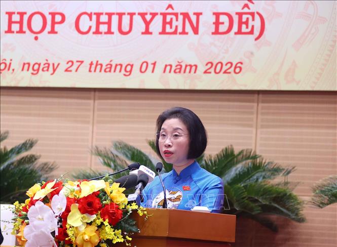 Phó Chủ tịch HĐND TP Hà Nội Phạm Thị Thanh Mai phát biểu. Ảnh: Văn Điệp – TTXVN