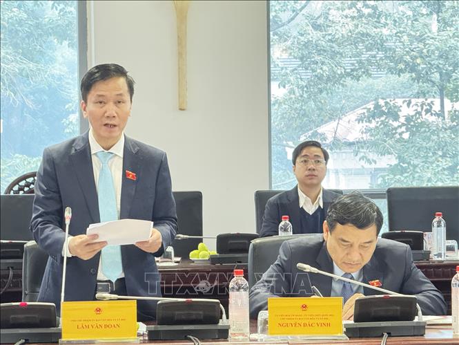 Phó Chủ nhiệm Ủy ban Văn hóa và Xã hội Lâm Văn Đoan trình bày báo cáo tại hội nghị. Ảnh: Hải Ngọc - TTXVN