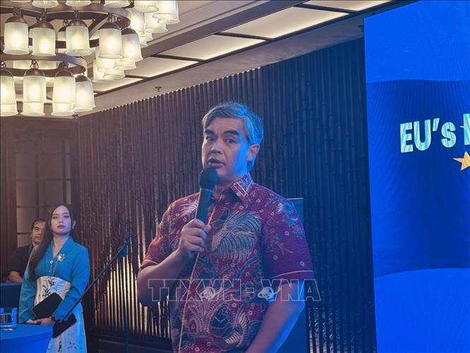 Đại sứ EU tại ASEAN Sujiro Seam. Ảnh: Đỗ Quyên - PV TTXVN tại Indonesia