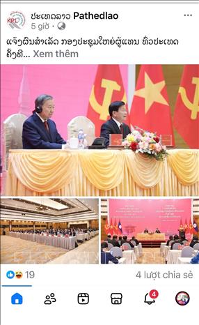 Bài viết Tổng Bí thư Tô Lâm cùng Tổng Bí thư, Chủ tịch nước Lào chủ trì thông báo kết quả Đại hội XII của Lào trên báo Pathetlao. Ảnh: Xuân Tú - PV TTXVN tại Lào