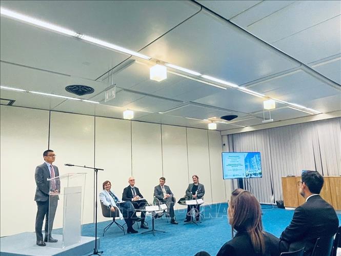 Đại sứ Vũ Lê Thái Hoàng  phát biểu khai mạc Toạ đàm. Ảnh TTXVN phát 