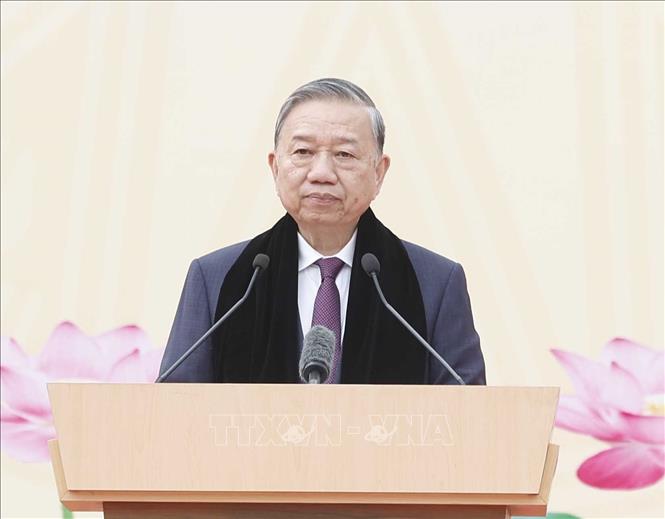 Tổng Bí thư Tô Lâm nói chuyện với nhân dân các dân tộc tỉnh Cao Bằng. Ảnh: Thống Nhất - TTXVN