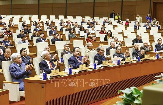 Chủ tịch Quốc hội Trần Thanh Mẫn và đại biểu dự gặp mặt. Ảnh: Doãn Tấn - TTXVN