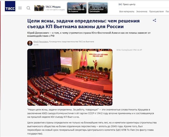 Bài viết của Trưởng Văn phòng Đại diện TASS tại Việt Nam, ông Yuri Denisovich. Ảnh chụp màn hình - Trần Hải, PV TTXVN tại Nga