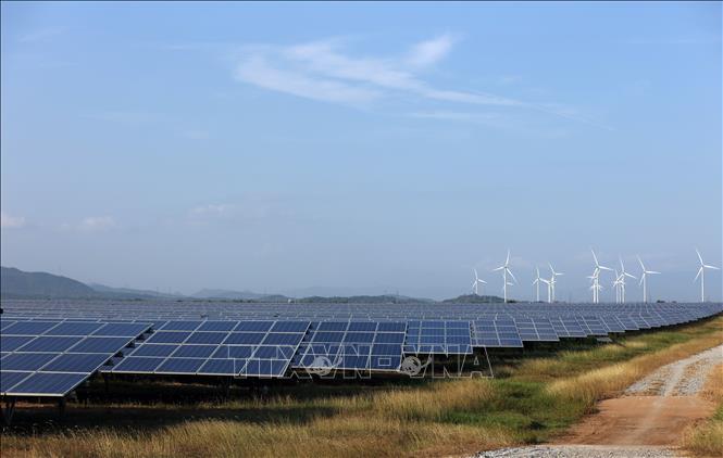 Trang trại điện gió và điện mặt trời của Trung Nam Group tại Thuận Nam, tỉnh Khánh Hòa. Ảnh: Đặng Tuấn - TTXVN