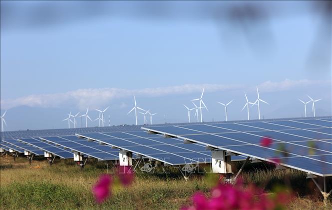 Dự án điện gió, điện năng lượng mặt trời đầu tư tại  đã được đưa vào vận hành. Ảnh Đặng Tuấn - TTXVN 