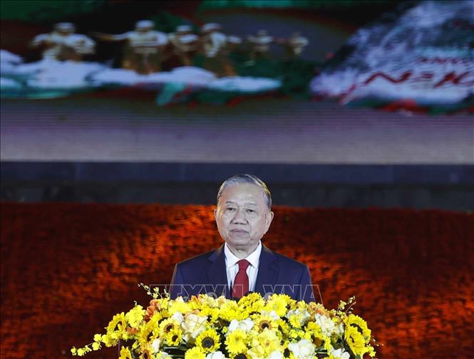 Party General Secretary To Lam speaks at the programme in the northern province of Cao Bang, where President Ho returns to prepare forces and strategies for Vietnam's August Revolution. VNA Photo