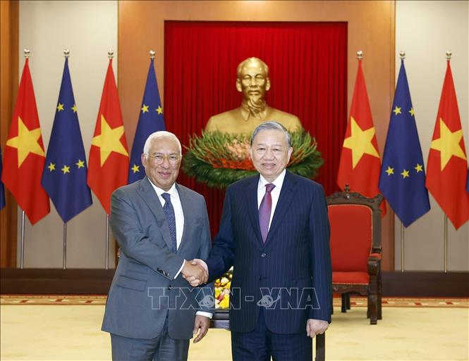 Tổng Bí thư Tô Lâm tiếp Chủ tịch Hội đồng châu Âu António Costa. Ảnh: Thống Nhất-TTXVN