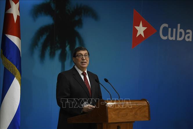 (Tư liệu) Bộ trưởng Ngoại giao Cuba Bruno Rodriguez phát biểu tại cuộc họp báo ở La Habana. Ảnh: THX/TTXVN