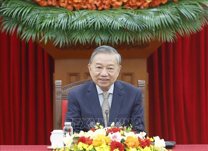 Tổng Bí thư Tô Lâm điện đàm với Tổng thống Hàn Quốc Lee Jae Myung. Ảnh: Thống Nhất - TTXVN