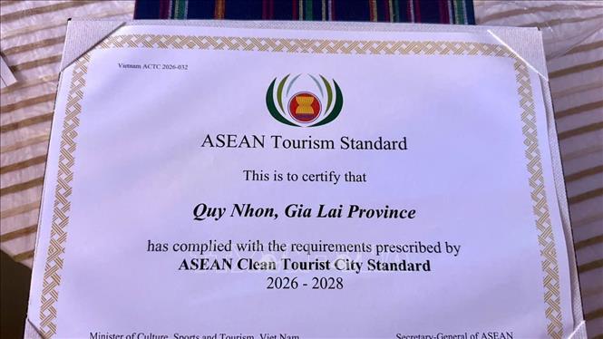 Giải thưởng “Đô thị du lịch sạch ASEAN 2026” . Ảnh: TTXVN phát