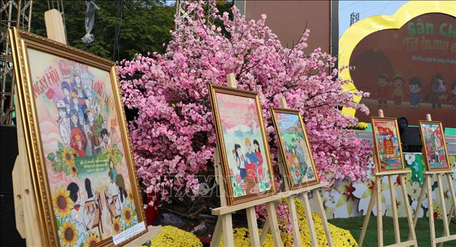Các tác phẩm của thiếu nhi tại Hội thi vẽ tranh chào mừng Bầu cử đại biểu Quốc hội khóa XVI và đại biểu Hội đồng nhân dân các cấp nhiệm kỳ 2026 - 2031. Ảnh: Hồng Thái - TTXVN