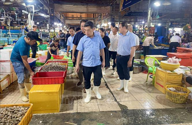 Phó Chủ tịch UBND TP. Hồ Chí Minh thị sát tình hình chuẩn bị nguồn cung hàng hoá Tết tại chợ đầu mối Bình Điền, TP. Hồ Chí Minh. Ảnh: Hương Giang – TTXVN