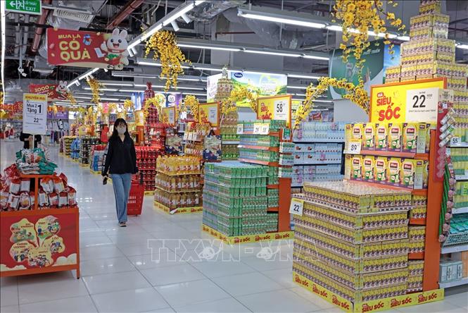 Hàng hóa dồi dào bày bán tại WinMart Royal City. Ảnh: Trần Việt - TTXVN
