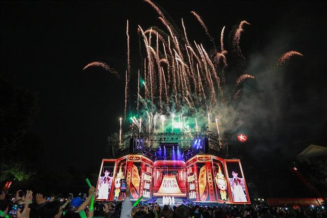 Màn pháo hoa kết hợp âm nhạc và ánh sáng rực rỡ. Ảnh: Khánh Hoà - TTXVN