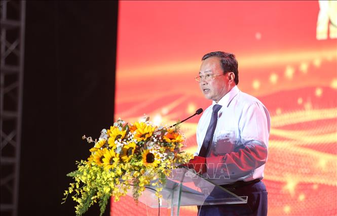 Phó Bí thư Tỉnh ủy, Chủ tịch UBND tỉnh Tây Ninh Lê Văn Hẳn phát biểu tại chương trình. Ảnh: Giang Phương – TTXVN